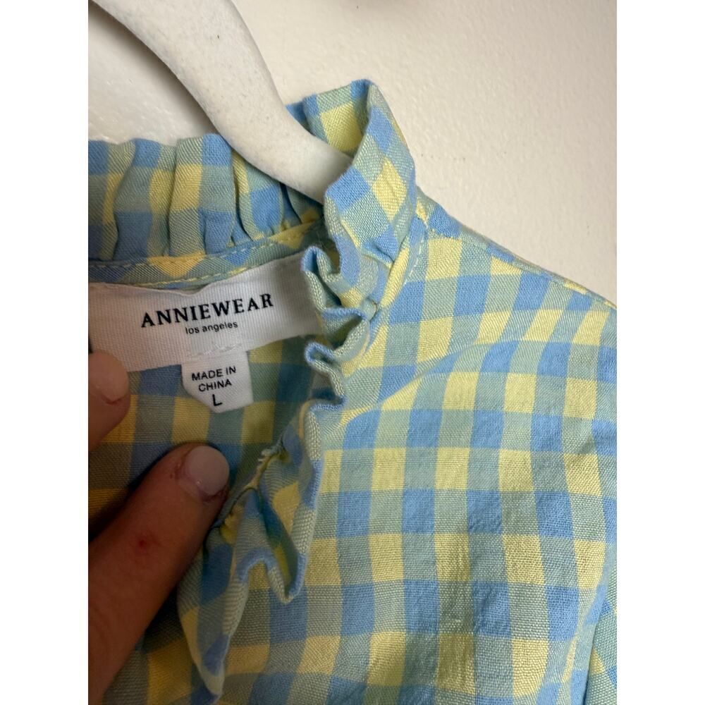 Anniewear Yellow Blue Gingham Puff Sleeve Top Sz. L - Picture 5 of 8